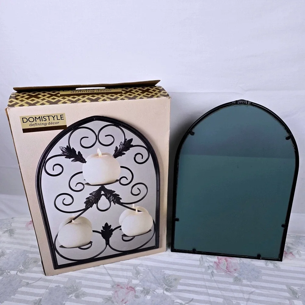 DomiStyle Canterbury Mirror Panel Wall Candle Holder Latte Finish Arched 20 Inch
